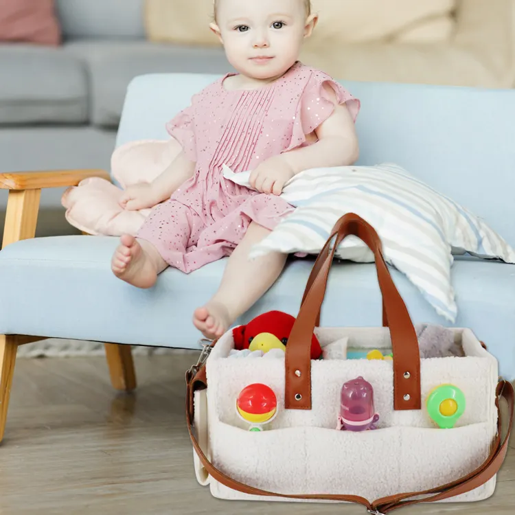 High-quality Teddy Fabric Baby Products Organizer Bag Low MOQ Functional Diaper Caddy Bag With Big Capacity