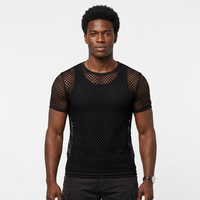 Haut ample grande taille à col rond en maille géométrique à manches courtes, motif résille, respirant, élégant, tendance, unisexe, style streetwear