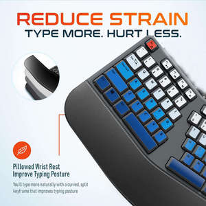 คีย์บอร์ดแยกส่วน JOMAA แบบ Ergonomic พร้อมที่รองข้อมือและฝ่ามือแบบนุ่ม คีย์บอร์ดไร้สาย 2.4G ขนาดเต็ม สำหรับคอมพิวเตอร์ Windows และแล็ปท็อป - Product Image 3