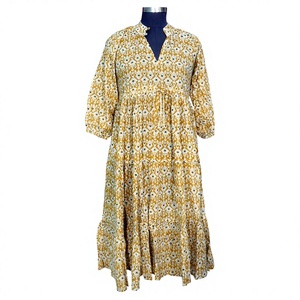 Indian Handmade Summer Women's Cotton Floral Digital Printed Anti-Static Vintage <b>Boho</b> Beach Fit Flare Midi Cotton <b>Dress</b> - Product Image 1