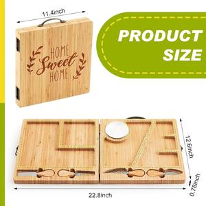 Planche à fromage pliable en bois 29x58cm avec compartiments et couteaux – Plateau à collation portable pour pique-nique et camping - Product Image 1