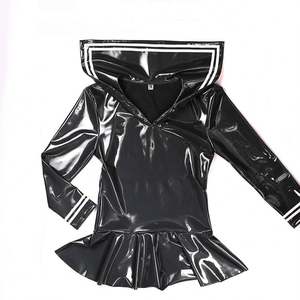 Femmes douce femme de chambre Cosplay robe en cuir verni à manches longues Satin tablier a-ligne robe Halloween Clubwear discothèque soirée à thème - Product Image 4