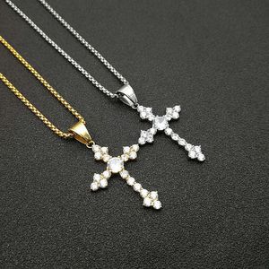 yunnique Cross Pendant Necklace Stainless Steel With Zircon Inlay Unisex Gift Jewelry Geometric Design Pave Setting QF999 - Product Image 2