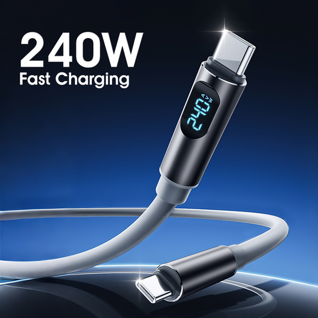 240W Type-C Usb-C Cable Soft Silicone With Led Charging Display