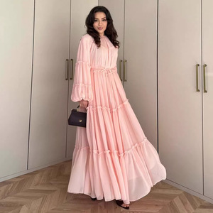 J-278 2026 Nuovo Abito Islamico da <span class=keywords><strong>Donna</strong></span> Traspirante a Doppio Strato in Chiffon con Volant Annodati e Forma ad A - Product Image 2