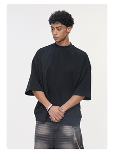 T-shirt unisexe oversize en coton épais 305G, col ras du cou ou col montant, épaules tombantes, logo personnalisé, streetwear, tee-shirt de course - Product Image 4