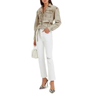 2020 nouveau Design Beige <span class=keywords><strong>Vintage</strong></span> manteau <span class=keywords><strong>Jean</strong></span> pour femmes D-ring ceinturé surdimensionné <span class=keywords><strong>Moto</strong></span> Denim veste - Product Image 2