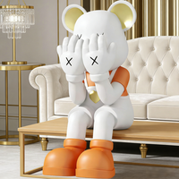 Grande décoration en résine d'ours violent pour le salon, à placer près du meuble TV, du canapé, ornement d'ours kawaii artistique peint à la main