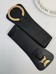 Cintura da donna versatile, elegante e sofisticata, con fibbia rotonda, abbinabile a gonne, abiti e tailleur; cintura elastica in vita. - Product Image 2