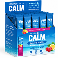 Magnesium Calm Stick Packets, mélange de poudre pour boisson relaxante aromatisée framboise-citron, sachets à emporter, sans sucre