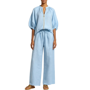 Conjunto Casual de 2 Peças em Cor Sólida com Blusa de Zíper Frontal e Calças Largas com Cordão para Mulheres Sehe Fashion - Product Image 5