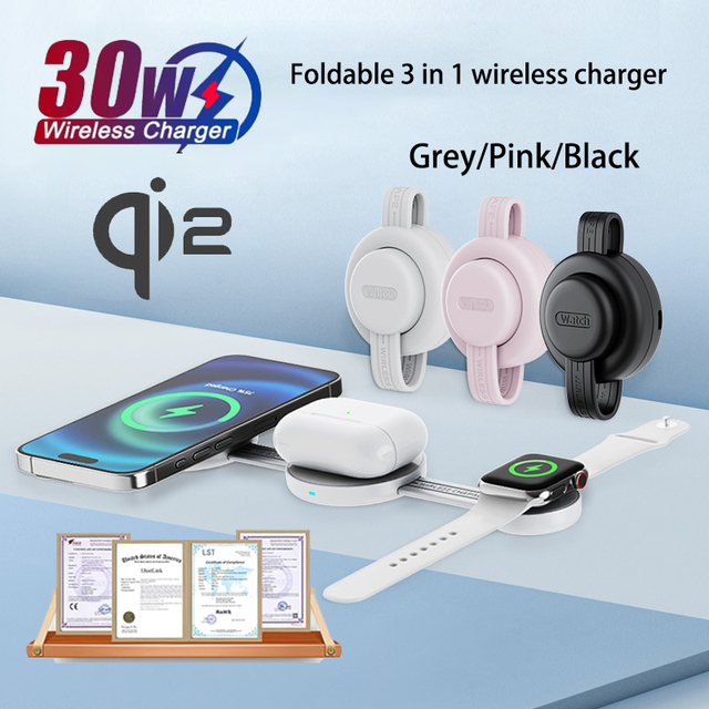 3 in 1 Phone Fast Charging Pad 5W/10W/15W Qi2 Magnetic Wireless Charger Stand for iphone Samsung Huawei Xiaomi OPPO