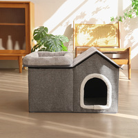 Villa multifonctionnelle 2-en-1 pour animaux de compagnie, rayée, écologique, avec coussin amovible en mousse à mémoire de forme – Meubles pour animaux personnalisables en gros