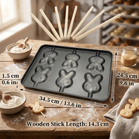 Poêle à biscuits sucettes et lapin en acier au carbone, 6 tasses, nouvelle collection, ustensiles de cuisson pour gâteau, pâtisserie, moule à bonbons avec jeu de bâtons en bois