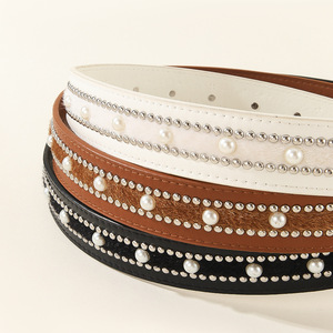 Cinturón de Cuero PU Personalizado con Tachuelas de Diamantes de Imitación y Hebilla Plateada, Estilo Casual Dulce, Fabricación OEM ODM - Product Image 2