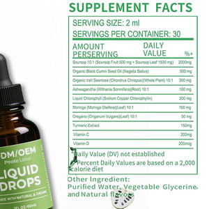 OEM Soursop Bitters Liquid Drops 10 in 1 with Sea <strong>Moss</strong>, Moringa, Black Seed Oil , Ashwagandha Herbal Drops for Wellness - Product Image 2