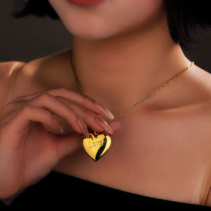 Collier Pendentif Double Face Texturé Porte-Photo pour Femme, Couleur <span class=keywords><strong>Or</strong></span>, Médaillon Cœur, Ras-du-Cou Fleur, Cadeau Couple - Product Image 6