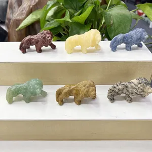 Natural Stones Crystal Animal Sculpture Hand Carving Crafts Aventurine Lion Statue for Decorate