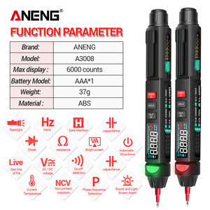 ANENG A3008 Lápiz Probador Inteligente Automático con Sensor, 6000 Conteo, Medidor de Voltaje sin Contacto, Multímetro, Polímetro Automático - Product Image 1