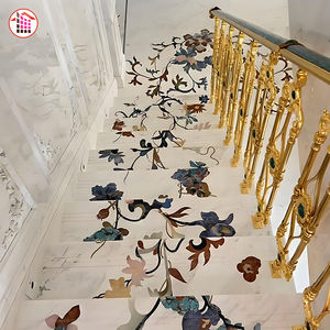 <span class=keywords><strong>Escalier</strong></span> en marbre avec incrustation au jet d'eau personnalisée, motif botanique, marches en pierre naturelle pour villa haut de gamme, service complet d'usine de marbre - Product Image 1