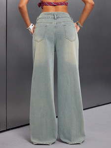 Nouveau design – Jean ample vintage délavé à jambe large pour femme – Coupe droite, taille haute, style boyfriend – Vente en gros - Product Image 3