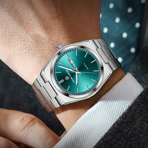 Montre à quartz pour homme Green Face, style coréen simple, boîtier en alliage 40 mm, bracelet en acier inoxydable 22 mm avec cadran à aiguilles, résistance à l'eau 3 ATM - Product Image 5