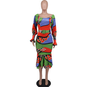 เดรสแฟชั่นผู้หญิงพิมพ์ลายดิจิทัล คอเหลี่ยม แขนยาว วัสดุใหม่ ขายส่ง - Product Image 2