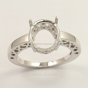 แหวนแต่งงานดีไซน์เนอร์ขนาด 10x12 มม. แบบกึ่งสำเร็จรูป ปรับแต่งได้ ประดับพลอยรูปไข่ เงินแท้ 925 รับรองโดยบุคคลที่สาม สำหรับทั้งชายและหญิง - Product Image 1