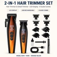 Tondeuse à cheveux 2-en-1 bleu-noir dégradé avec écran LCD, rechargeable USB sans fil pour hommes, barbe, salon de coiffure, vente en gros