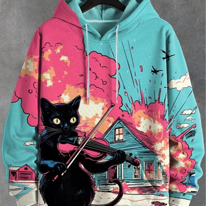 <span class=keywords><strong>Sudadera</strong></span> con capucha con estampado 3D de <span class=keywords><strong>gato</strong></span> de música divertida 100% algodón, <span class=keywords><strong>sudadera</strong></span> holgada de moda para hombres y mujeres, chándal de dibujos animados de gran tamaño Moletom - Product Image 1