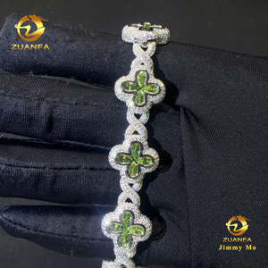 New Arrival Flower Shape Cuban <strong>Bracelet</strong> Iced Out Hip Hop Jewelry 925 Sliver VVS Moissanite Olive Green <strong>Infinity</strong> Cuban <strong>Bracelet</strong> - Product Image 3