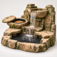 Antike Ruinen Reptilien-Wasserbrunnen mit abgedeckter Futterschale, 2-stufiges Terrarium-Wasserfall-Harz-Habitat für Gecko und Eidechse