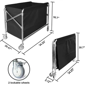 JH-Mech Commercial Laundry Cart 440lbs Load Capacity Stainless Steel Frame Foldable Laundry Cart With Wheels