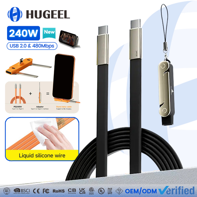 Tiktok Wholesale 240W Type-C Cable USB-C Data Cable 100W Fast Charging Phone Holder Adapter for Phones Tablets Laptop Cable Kit