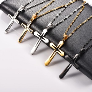 Collar con Colgante de Cruz de Acero Inoxidable de Moda para Mujeres y Hombres, Amuletos Religiosos, Cadena, Joyería de Metal con Símbolos Cristianos de Fe y Oración - Product Image 1