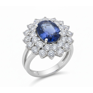 Custom 10K/14K/18K Solid Gold Oval Lab Grown Sapphire Zircon Halo Ring IGI Certified VVS-VS Quality Brilliant Cut Wedding Micro - Product Image 1