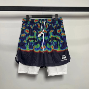 Shorts da spiaggia da <span class=keywords><strong>uomo</strong></span> Casual <span class=keywords><strong>2</strong></span>-<span class=keywords><strong>in</strong></span>-<span class=keywords><strong>1</strong></span> con stampa a sublimazione personalizzata Shorts da allenamento con Pattern a tinta unita antirughe - Product Image 3