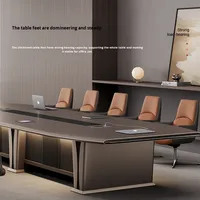 Ensemble de table de conférence moderne de luxe en bois avec cadre métallique, chaises de bureau pour réunion, mobilier de salle de conseil d'administration pour 12 personnes