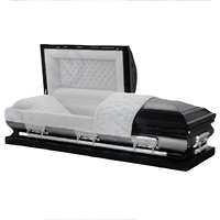 El mejor proveedor Chino de funerales ofrece ataúd de acero de calibre 18 para adultos con acabado de ébano natural, metal cepillado, comodidad de alta calidad