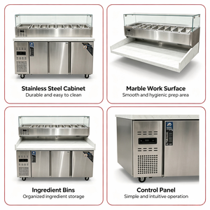 <span class=keywords><strong>Tavolo</strong></span> Refrigerato per Pizza con Protezione Antispruzzi <span class=keywords><strong>in</strong></span> Vetro e Frigorifero Sottobanco per Uso Commerciale - Product Image 3
