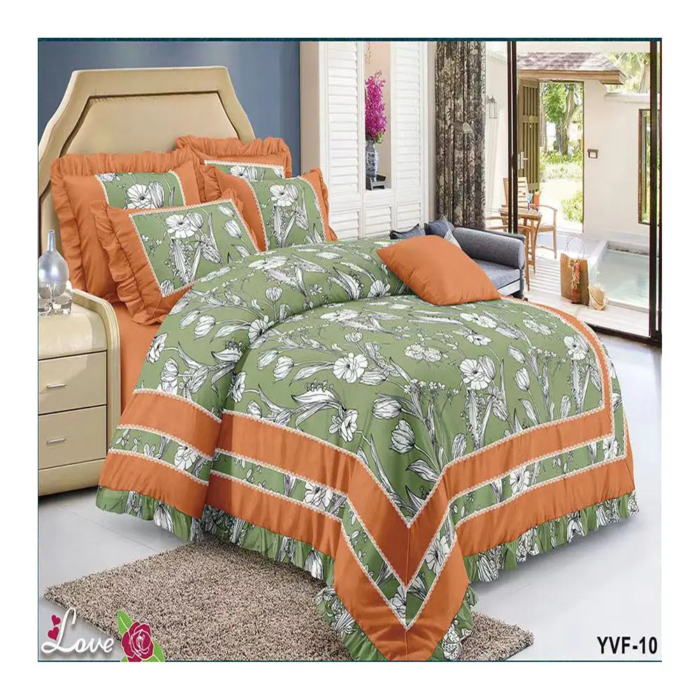 Wholesale cotton quilt cover bed sheet bedding set with matched curtains 6pcs for bedroom