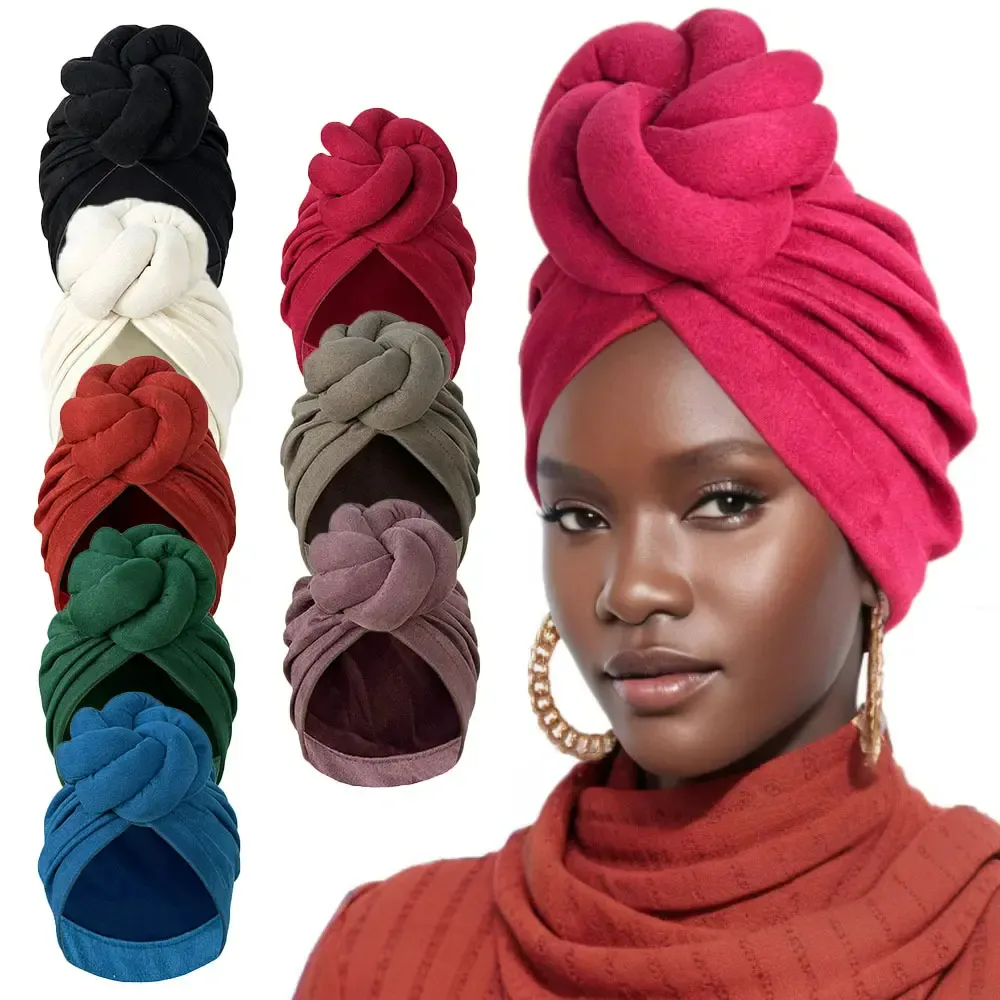 Yomo đồng bằng màu rắn thắt nút Turban cap bán buôn mềm tóc che đầu kết thúc tốt đẹp cho phụ nữ Châu Phi