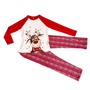 Kerst rendier familie matching pyjama set met elastische taille, zacht, milieuvriendelijk, polyester slaapgoed voor heren en dames, lente - Product Image 3