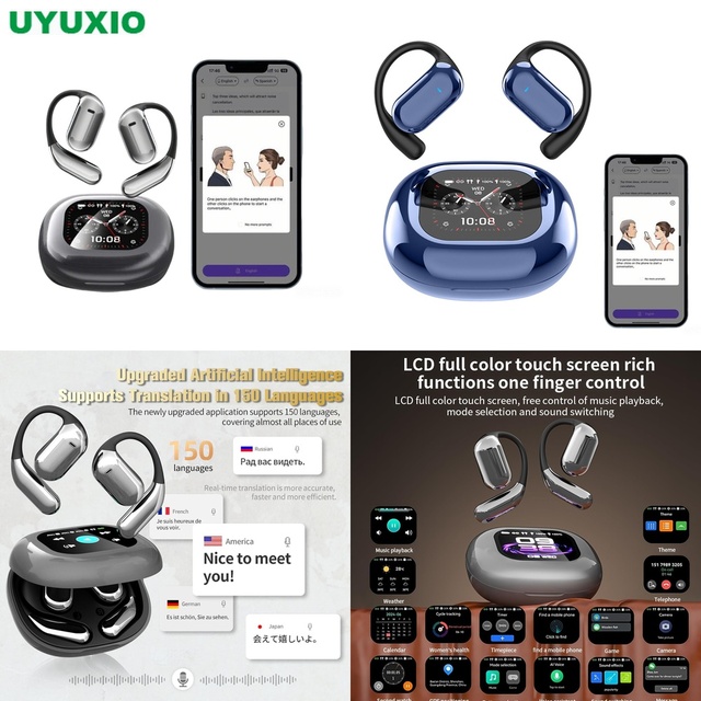 Smart AI Translation Earbuds 144 Languages with Screen Case Wireless Open Ear Headset Real Time Voice Translator for Travel