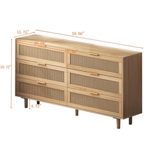 <b>6</b> <b>Drawer</b> Rattan Storage Cabinet Natural Wood 59.06 In For Bedroom Living Room - Product Image 3