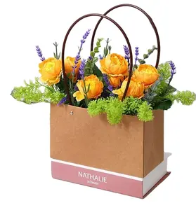 Tas Kertas Kraft, Tas Kertas Pembawa Bunga, Tas Kertas Kraft, dengan Pegangan Memutar, Tukang Bunga