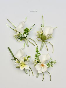 Fiori Artificiali Verdi e Bianchi per Sposi, Corsage da Polso per Matrimonio all'Aperto, Calla, Loto, Phalaenopsis Staccabili per Fotografia - Product Image 1