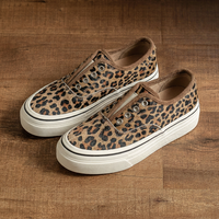 Chaussures de planche légères, confortables et respirantes pour femmes, en cuir véritable, imprimé léopard, semelle épaisse, bande élastique