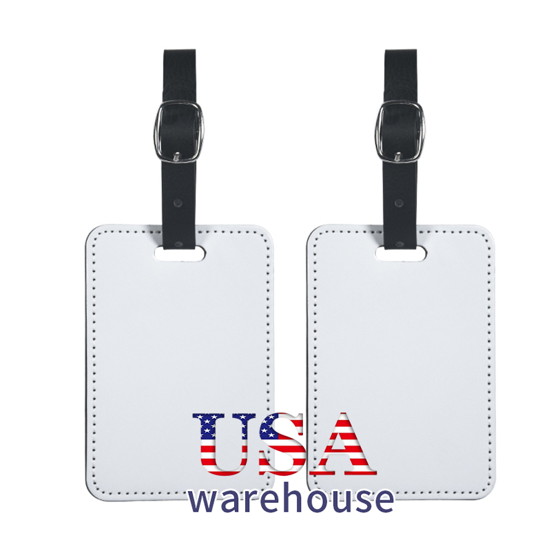 Багажные бирки из ПУ кожи на складе, низкая цена, сублимационные белые двухсторонние дорожные бирки для чемодана