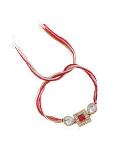 Rakhi de Diseño con Piedras Rojas de Alta Calidad y Hilos Sagrados Multicolores para Hermano, Regalo Tradicional Hecho a Mano para Raksha Bandhan - Product Image 2